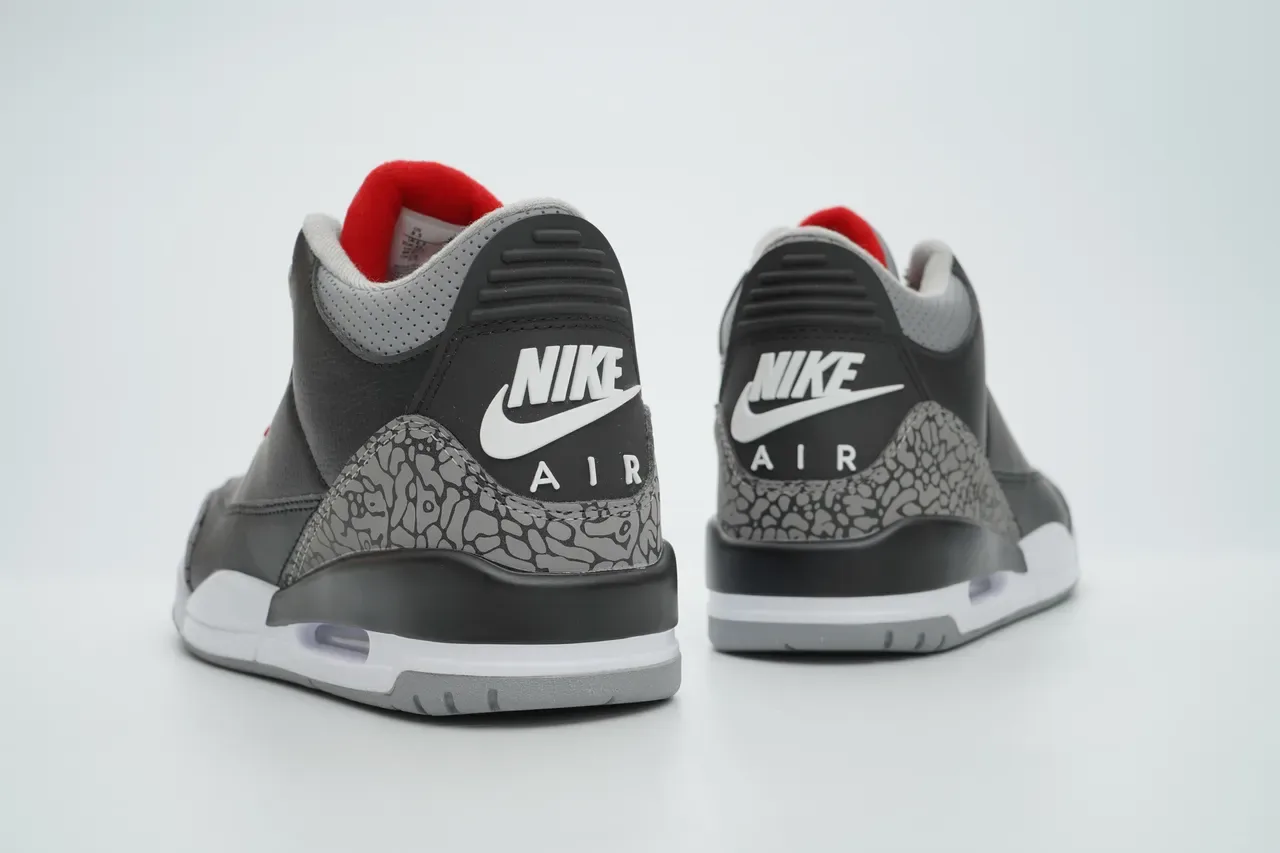 Air Jordan 3 Estampa de Elefante Preto Cinza Vermelho Tênis de Basquete 8