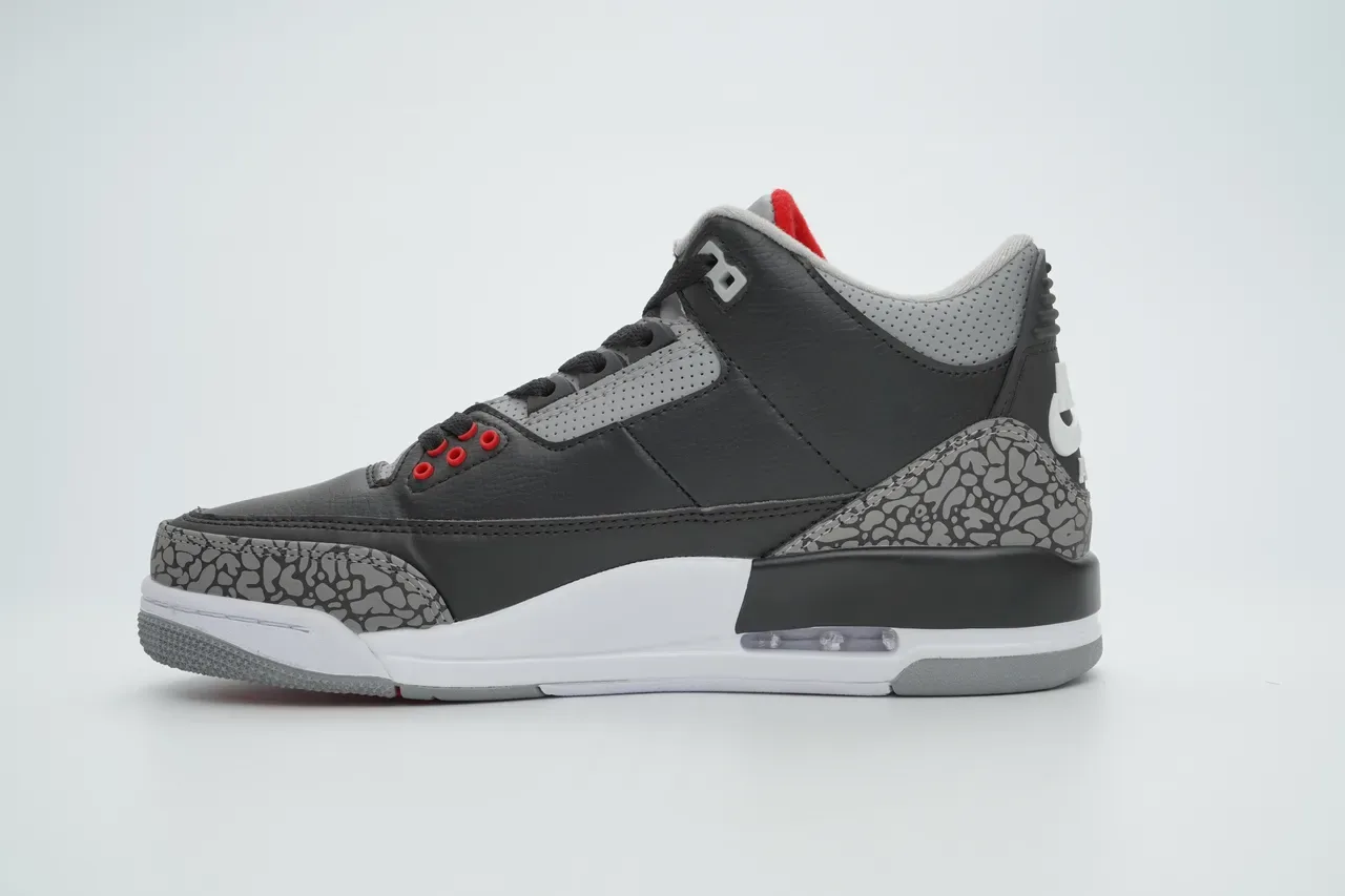 Air Jordan 3 Estampa de Elefante Preto Cinza Vermelho Tênis de Basquete 10