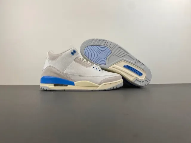 Air Jordan 3 Branco Cinza Claro Azul Sapatos de Basquete 13