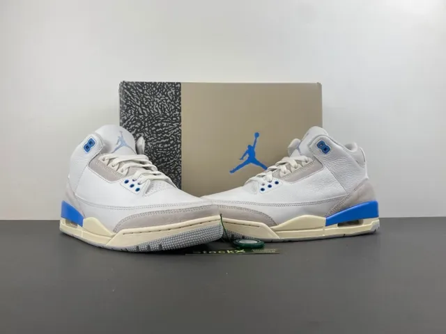 Air Jordan 3 Branco Cinza Claro Azul Sapatos de Basquete 14