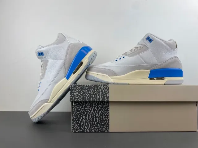 Air Jordan 3 Branco Cinza Claro Azul Sapatos de Basquete 15