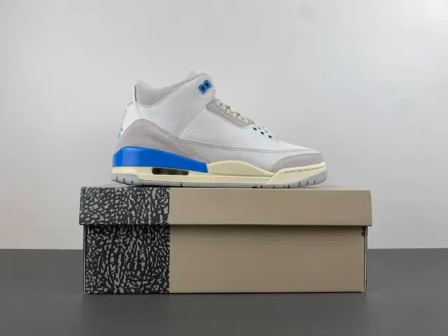 Air Jordan 3 Branco Cinza Claro Azul Sapatos de Basquete 16