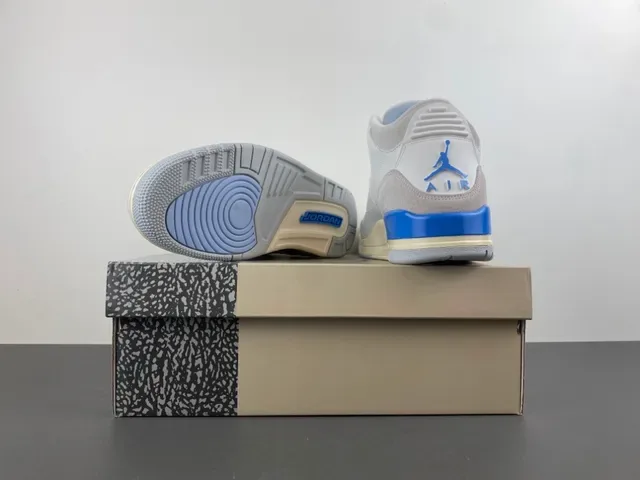 Air Jordan 3 Branco Cinza Claro Azul Sapatos de Basquete 17