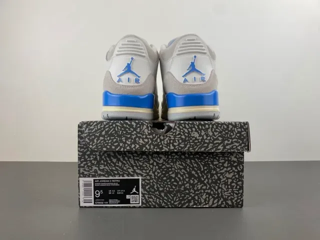 Air Jordan 3 Branco Cinza Claro Azul Sapatos de Basquete 18