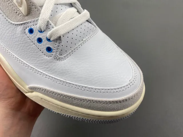 Air Jordan 3 Tênis de Basquete Branco Cinza Claro Azul 2