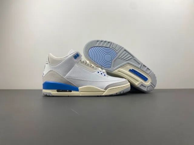Air Jordan 3 Tênis de Basquete Branco Cinza Claro Azul 12