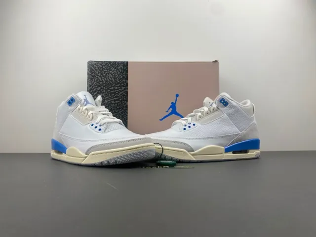 Air Jordan 3 Tênis de Basquete Branco Cinza Claro Azul 13