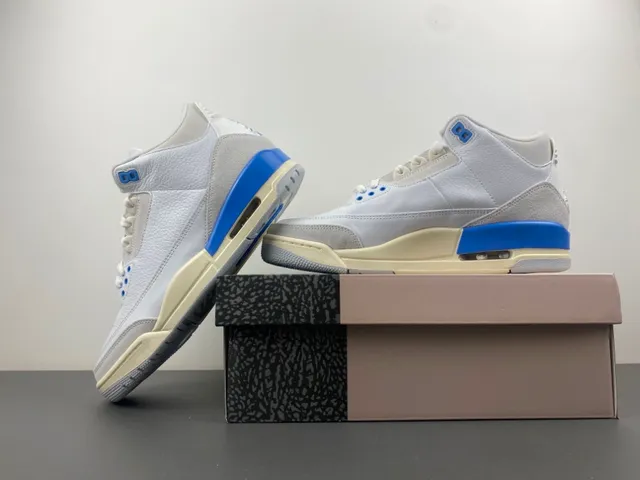 Air Jordan 3 Tênis de Basquete Branco Cinza Claro Azul 14