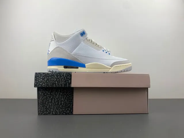 Air Jordan 3 Tênis de Basquete Branco Cinza Claro Azul 15