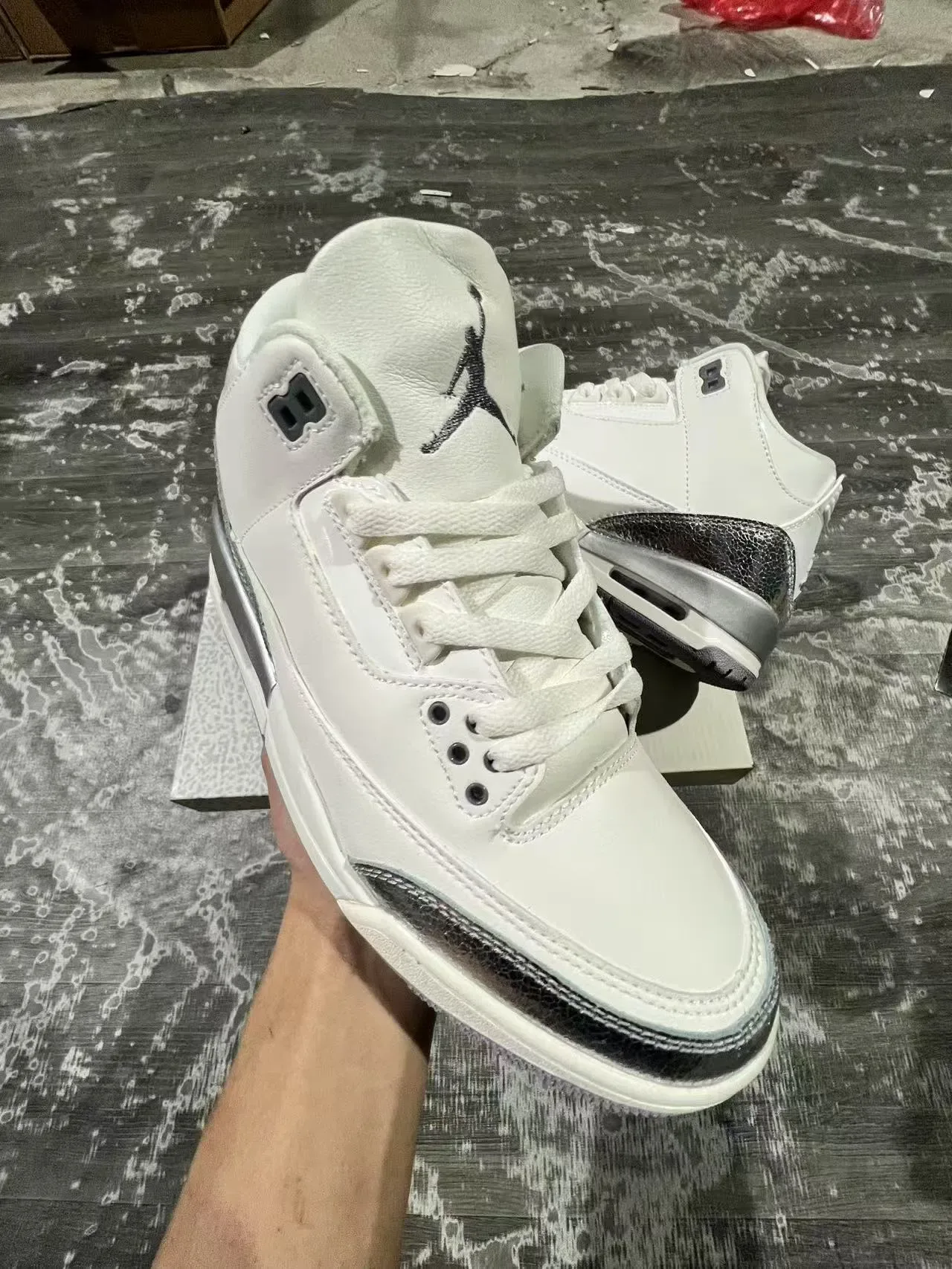 Air Jordan 3 Tênis de Basquete Branco Metálico Prateado 2