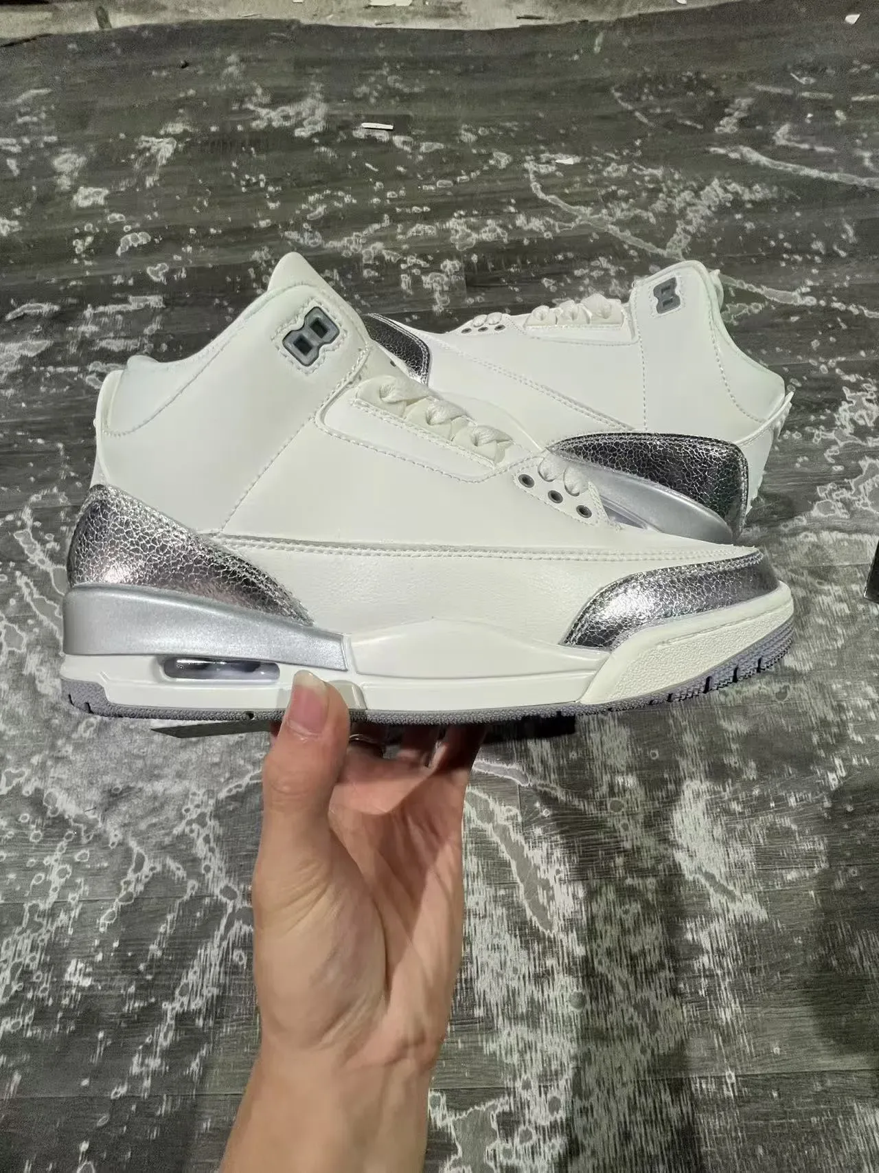 Air Jordan 3 Tênis de Basquete Branco Metálico Prateado 7