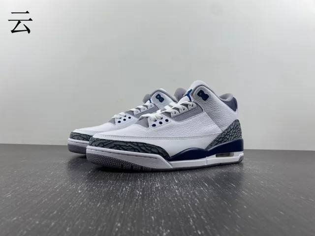 Air Jordan 3 White Navy Elephant Print Basketball Shoes 2