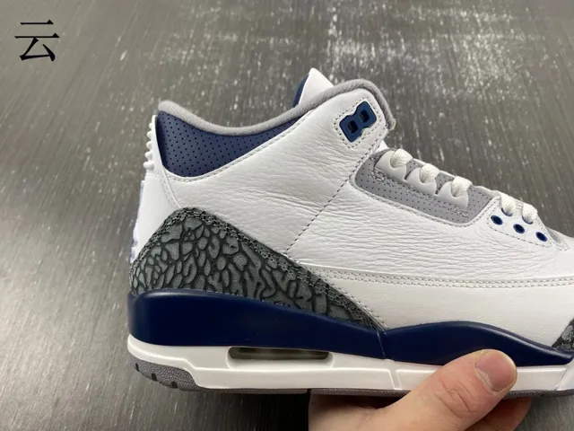Air Jordan 3 White Navy Elephant Print Basketball Shoes 3