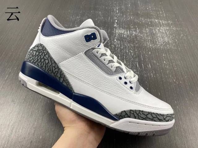 Air Jordan 3 White Navy Elephant Print Basketball Shoes 5