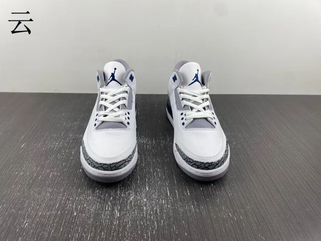 Air Jordan 3 White Navy Elephant Print Basketball Shoes 9