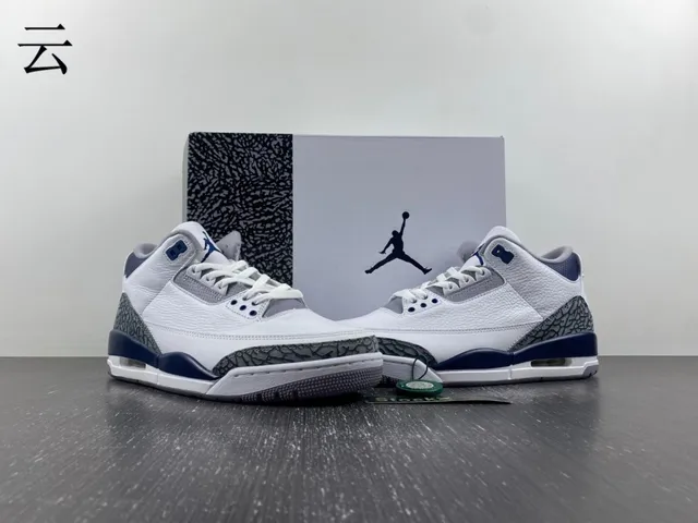 Air Jordan 3 White Navy Elephant Print Basketball Shoes 12