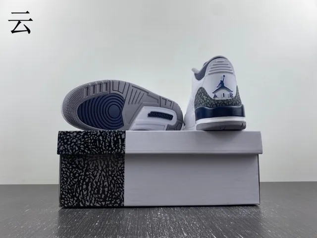Air Jordan 3 White Navy Elephant Print Basketball Shoes 13