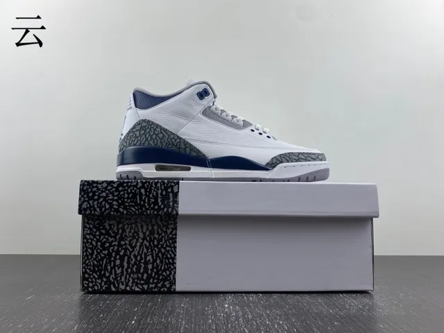 Air Jordan 3 White Navy Elephant Print Basketball Shoes 15