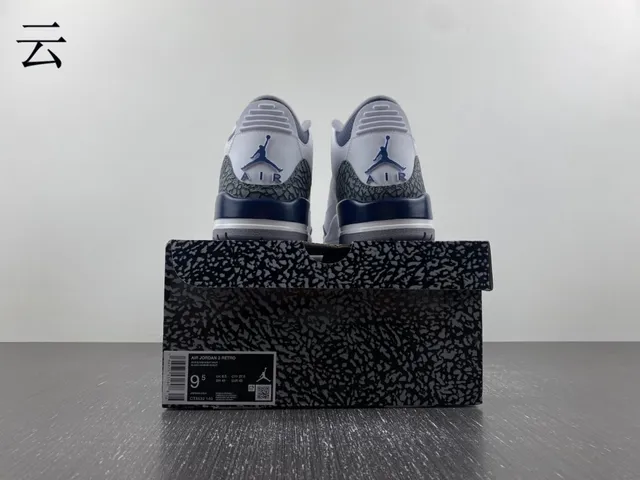 Air Jordan 3 White Navy Elephant Print Basketball Shoes 16