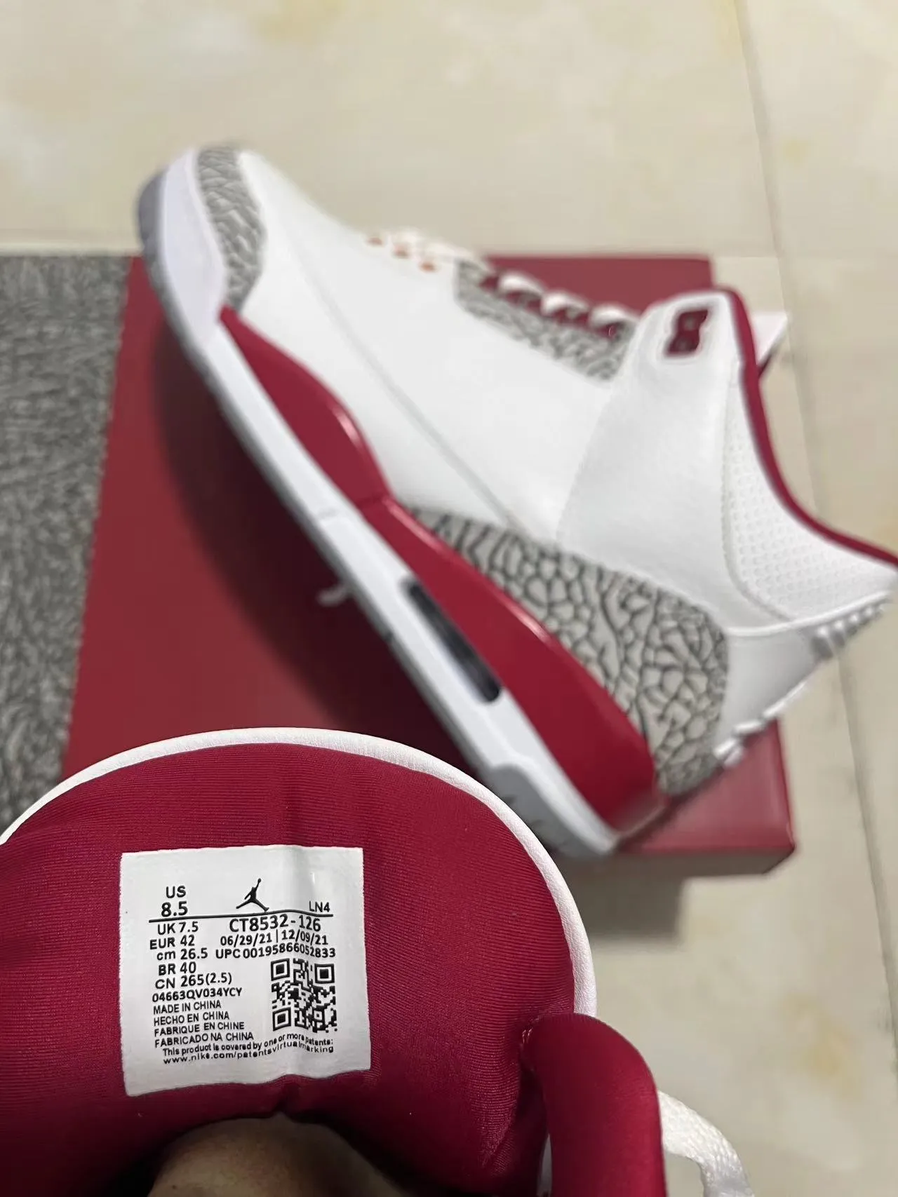Air Jordan 3 White University Red Elephant Print Basketball Shoes 9