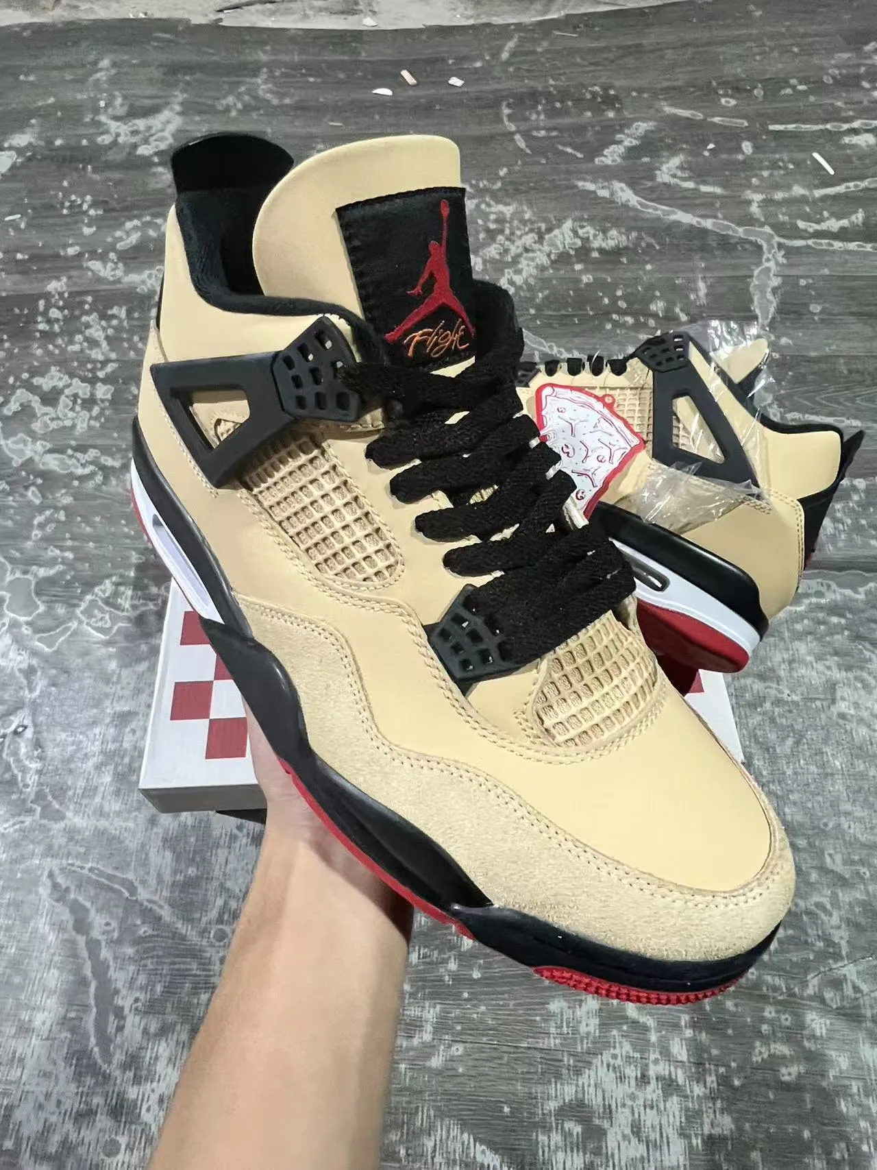 Air Jordan 4 Beige Black Red Basketball Shoes 2