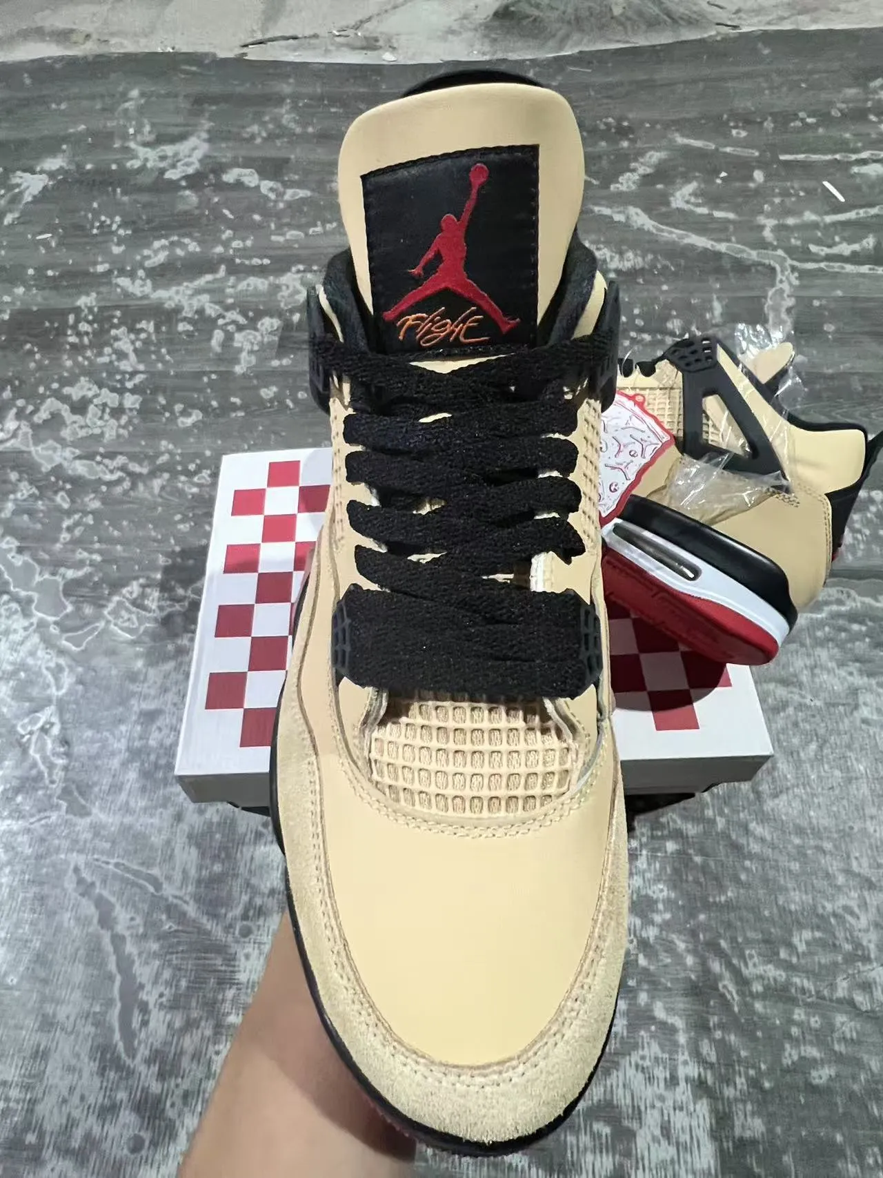 Air Jordan 4 Beige Black Red Basketball Shoes 3