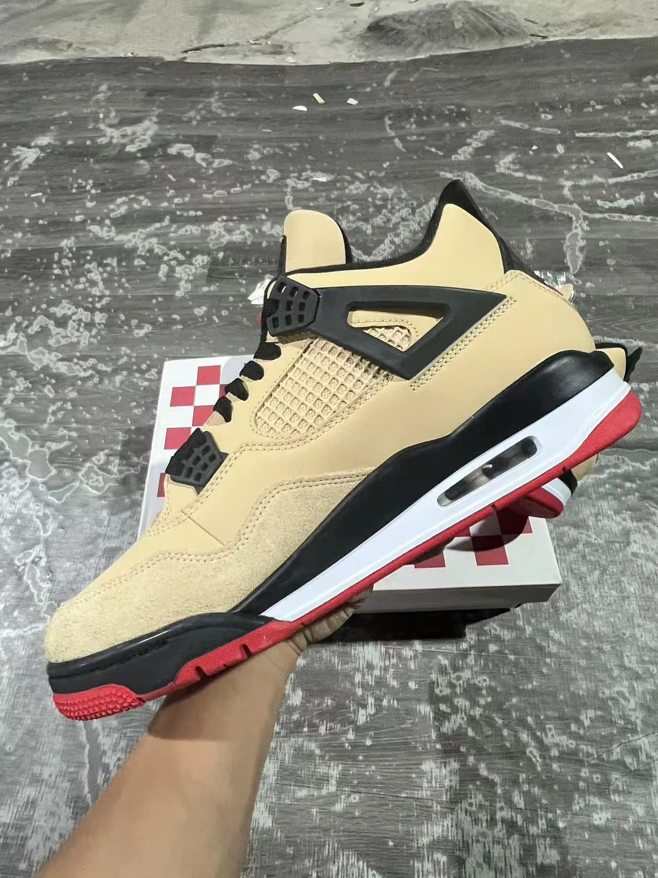 Air Jordan 4 Beige Black Red Basketball Shoes 5