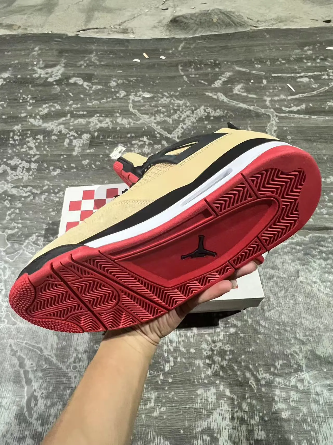 Air Jordan 4 Beige Black Red Basketball Shoes 6