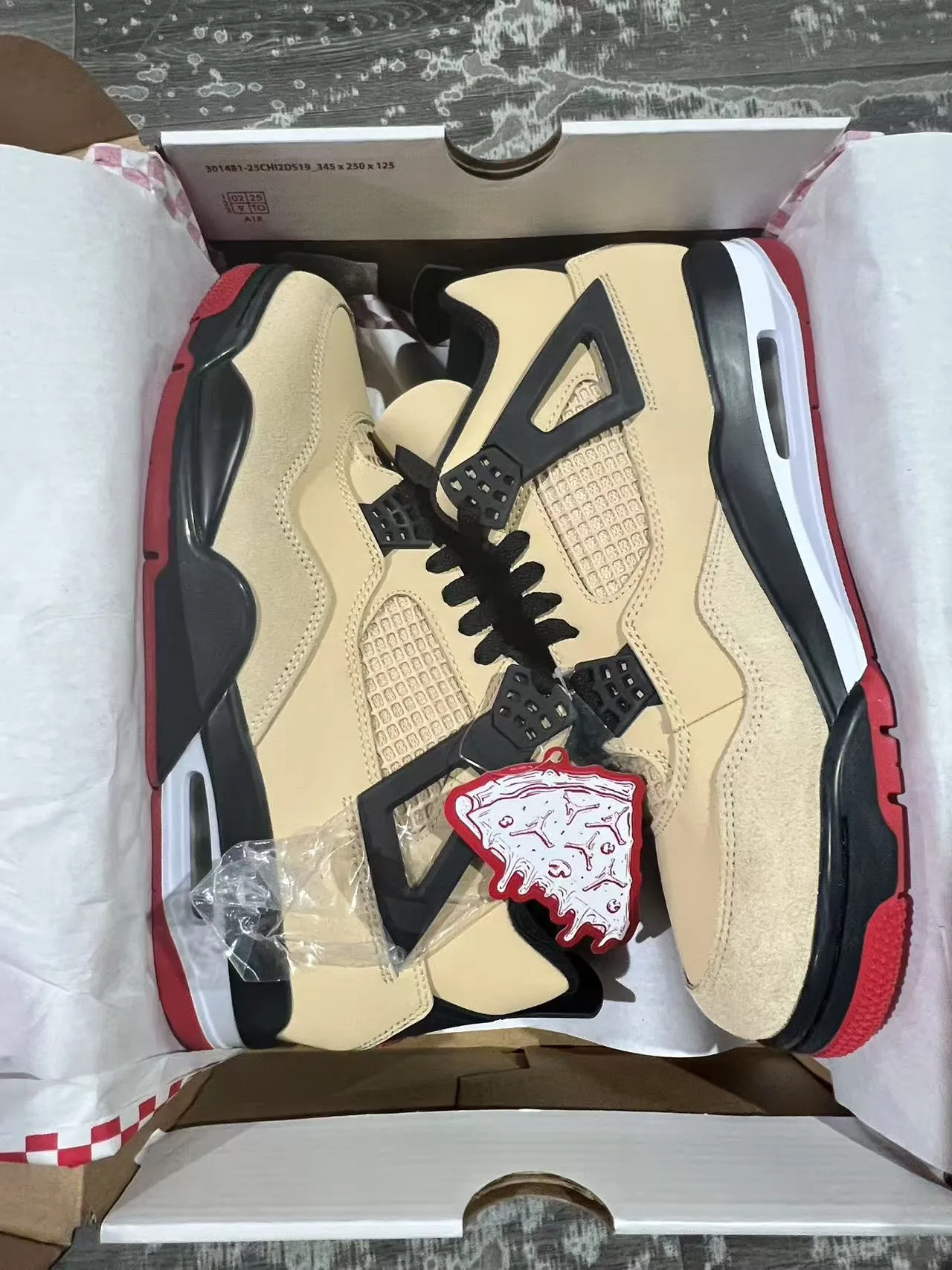 Air Jordan 4 Beige Black Red Basketball Shoes 9