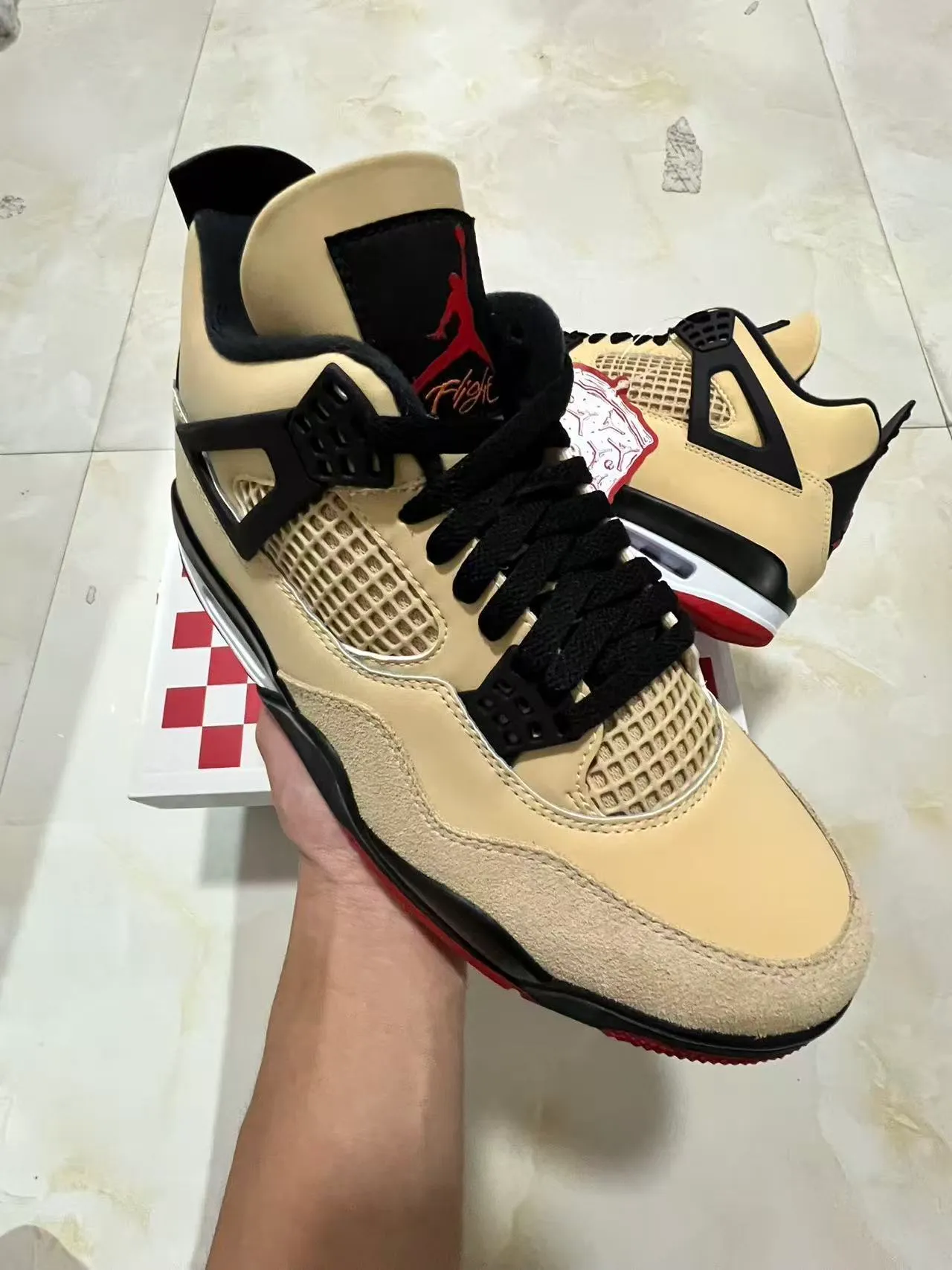 Air Jordan 4 Beige Black Red Basketball Shoes 2