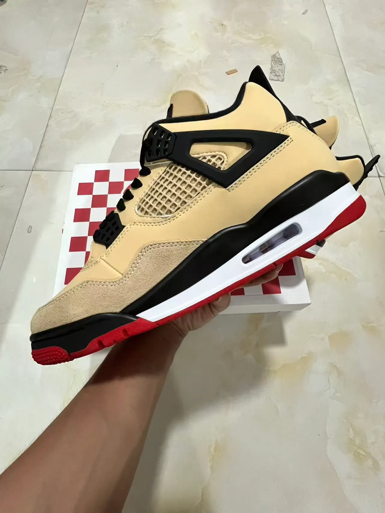 Air Jordan 4 Beige Black Red Basketball Shoes 5