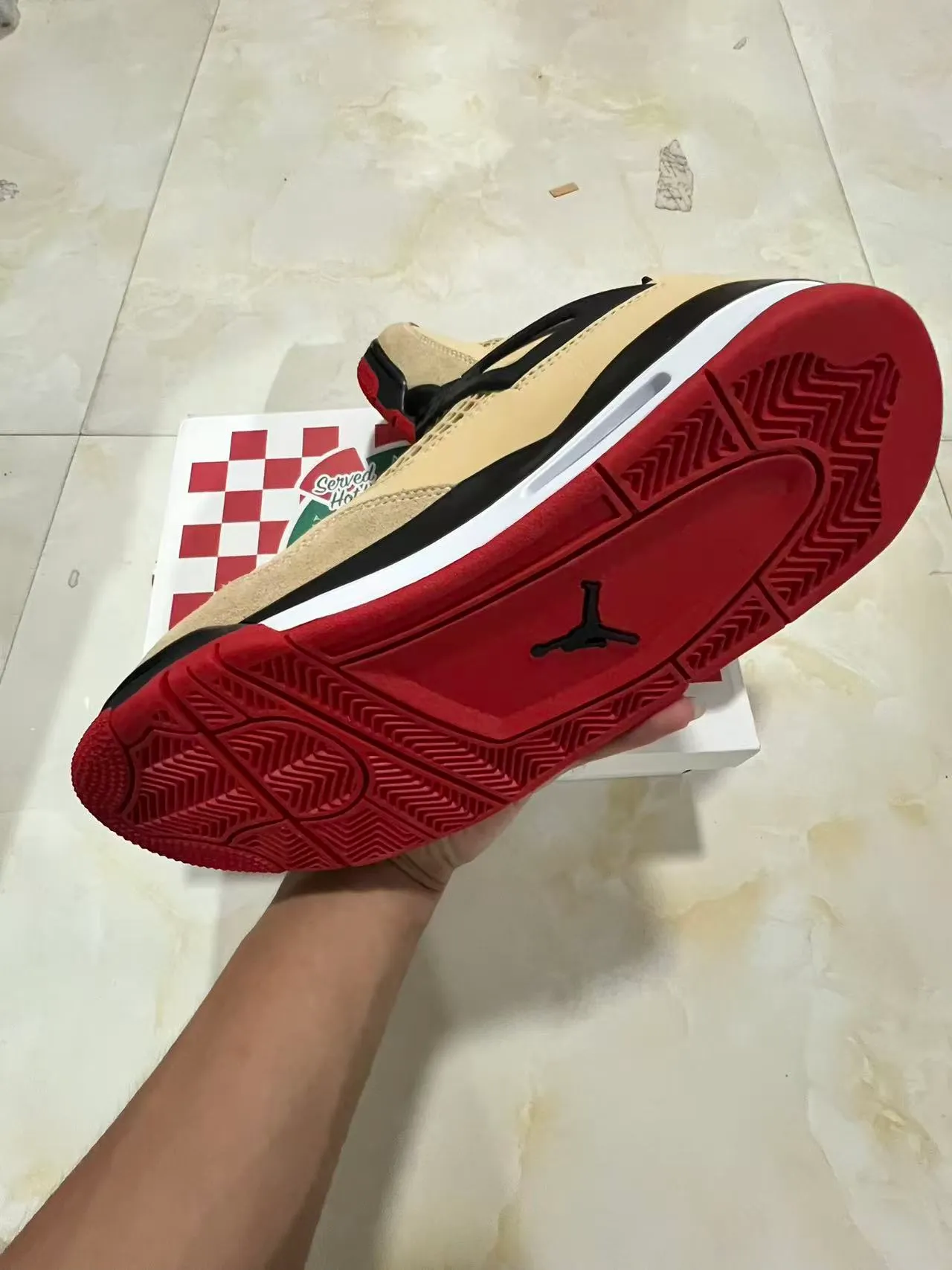 Air Jordan 4 Beige Black Red Basketball Shoes 6