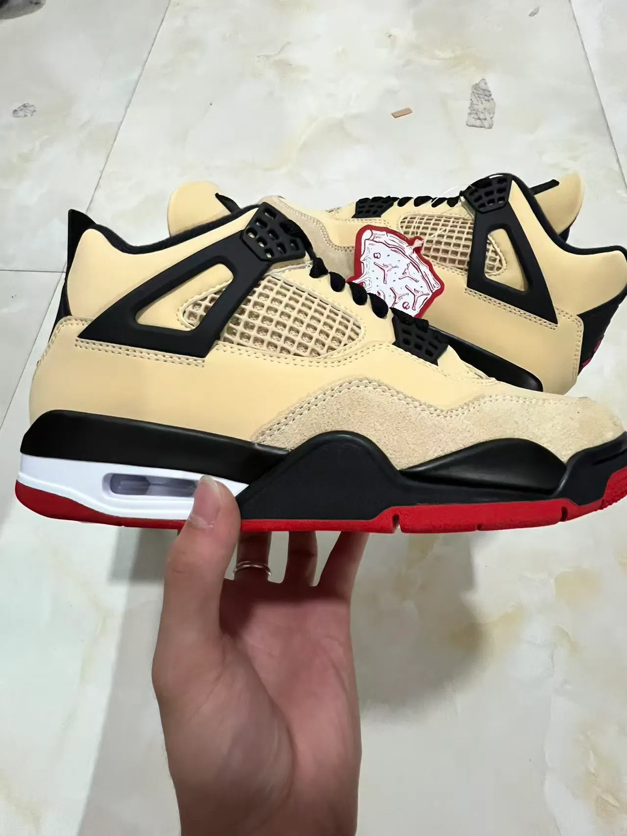Air Jordan 4 Beige Black Red Basketball Shoes 7