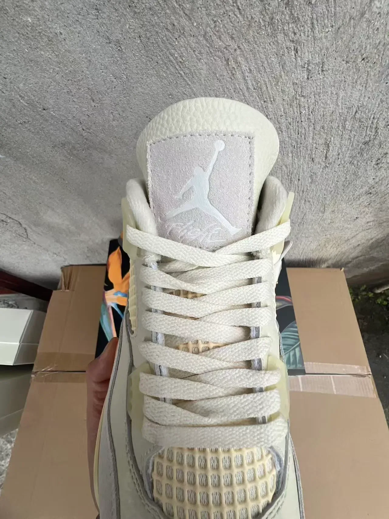 Air Jordan 4 Off-White e Laranja Tênis de Basquete 4
