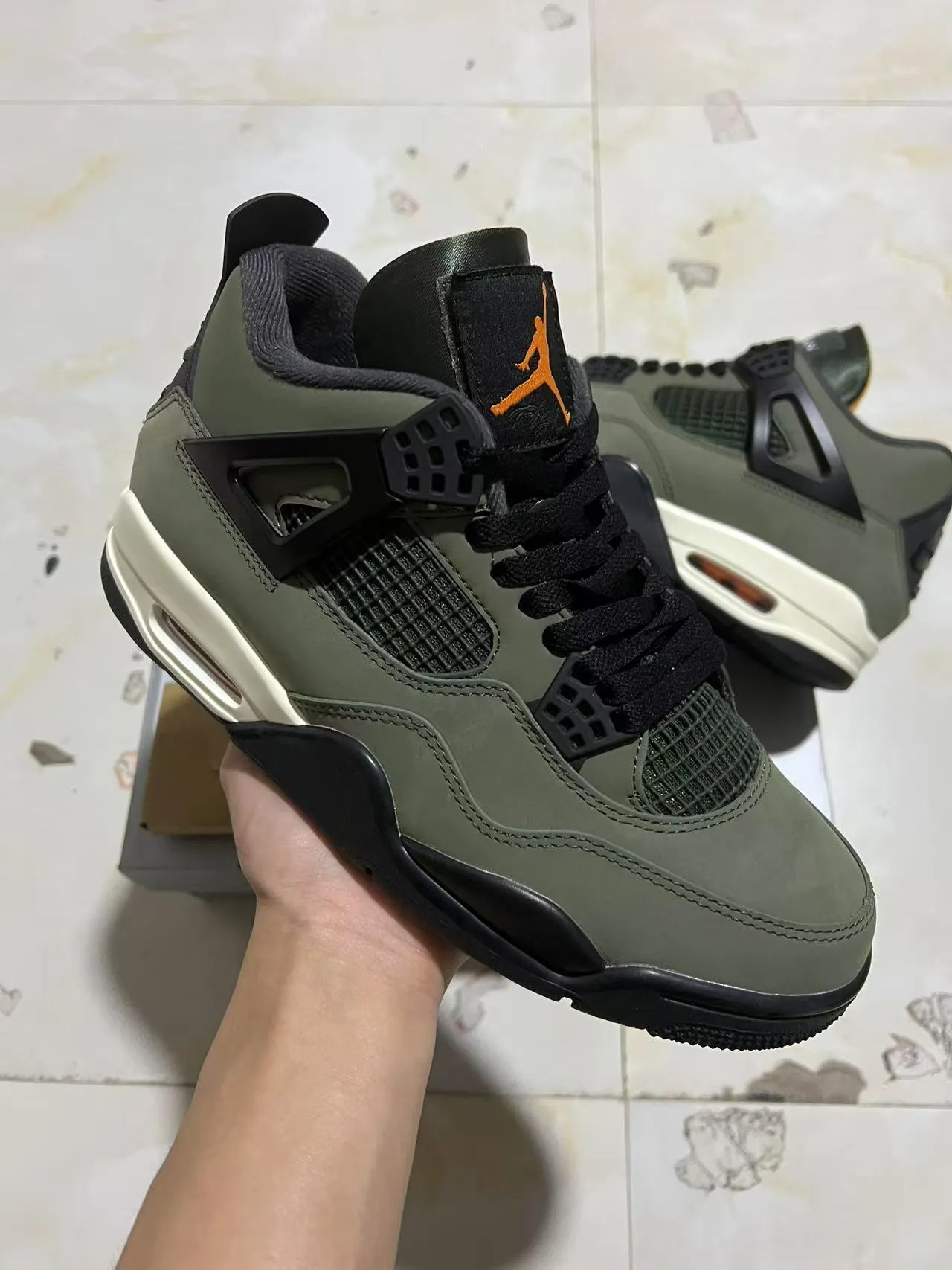 Air Jordan 4 Olive Green Black Cream Basketball Shoes 2