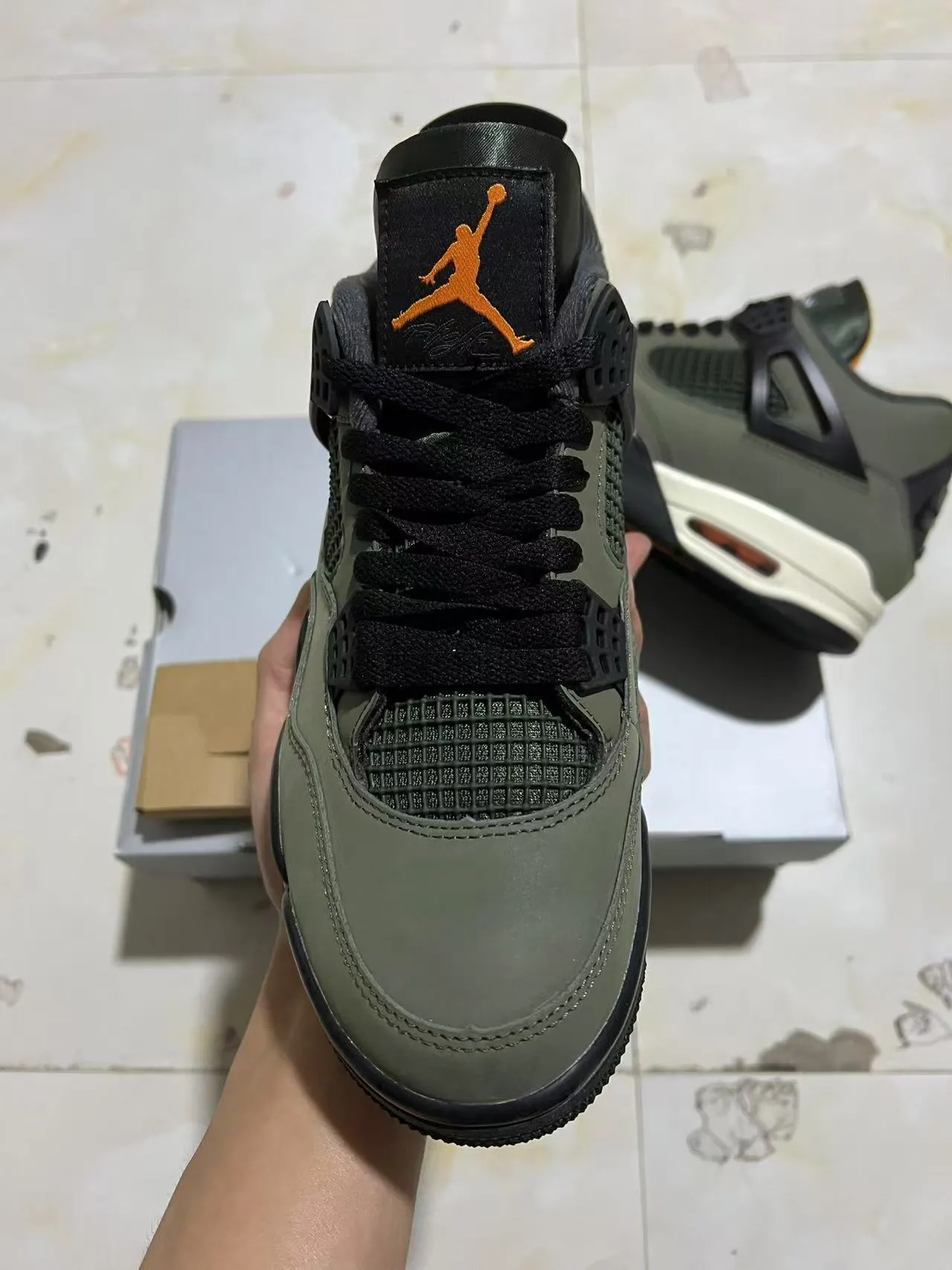 Air Jordan 4 Olive Green Black Cream Basketball Shoes 3