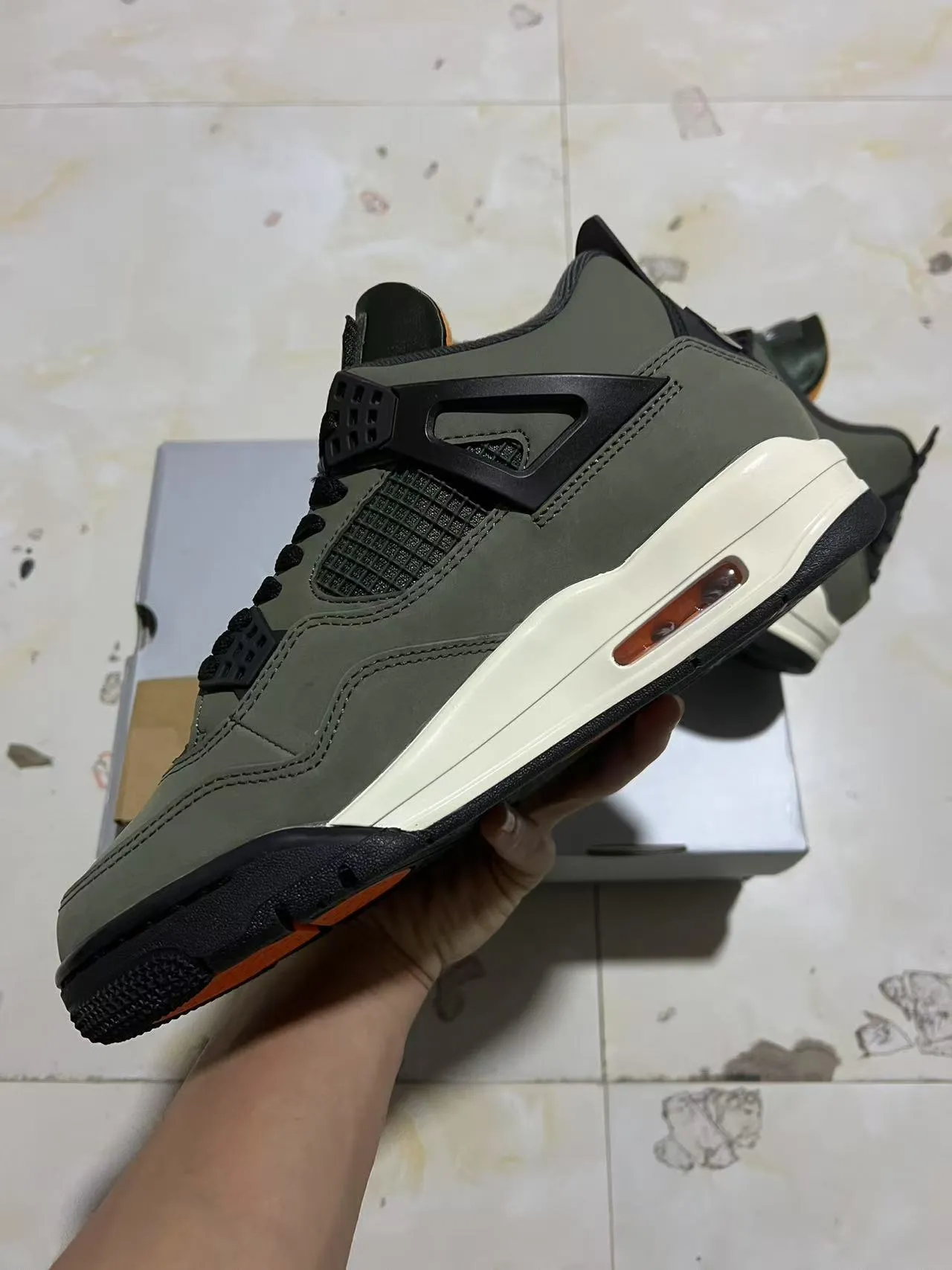 Air Jordan 4 Olive Green Black Cream Basketball Shoes 5