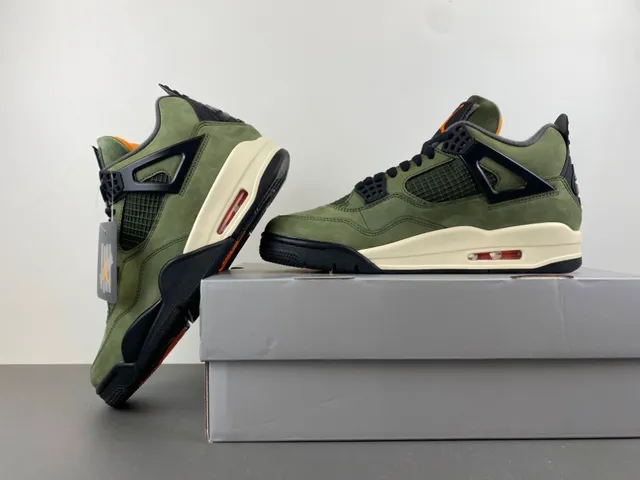 Chaussures de basketball montantes en daim vert olive Air Jordan 4 14