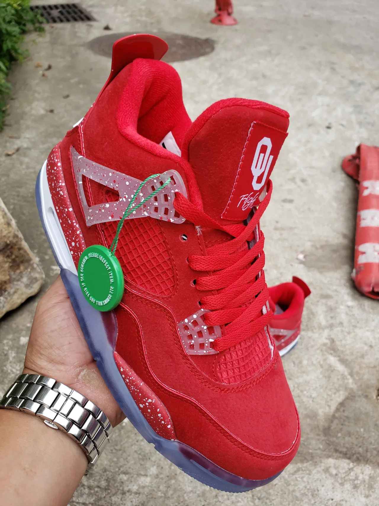 Zapatillas de baloncesto Air Jordan 4 de ante con motas rojas 5