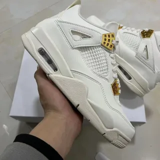 Air Jordan 4 White Gold Lace Lock Basketball Shoes