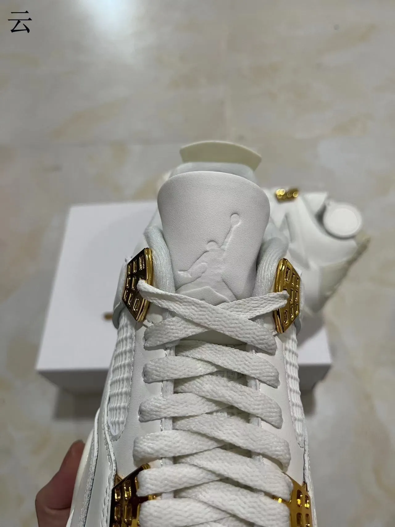 Air Jordan 4 White Gold Metallic Basketball Shoes 9