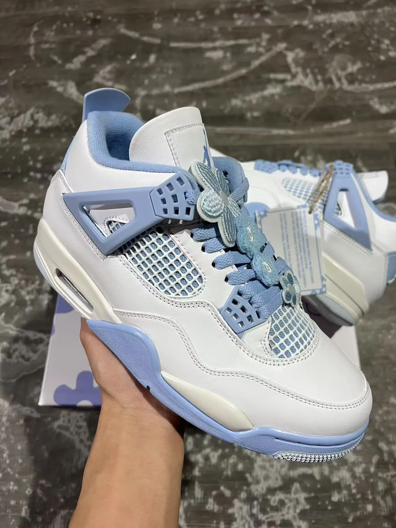 Air Jordan 4 White Light Blue Basketball Shoes 2
