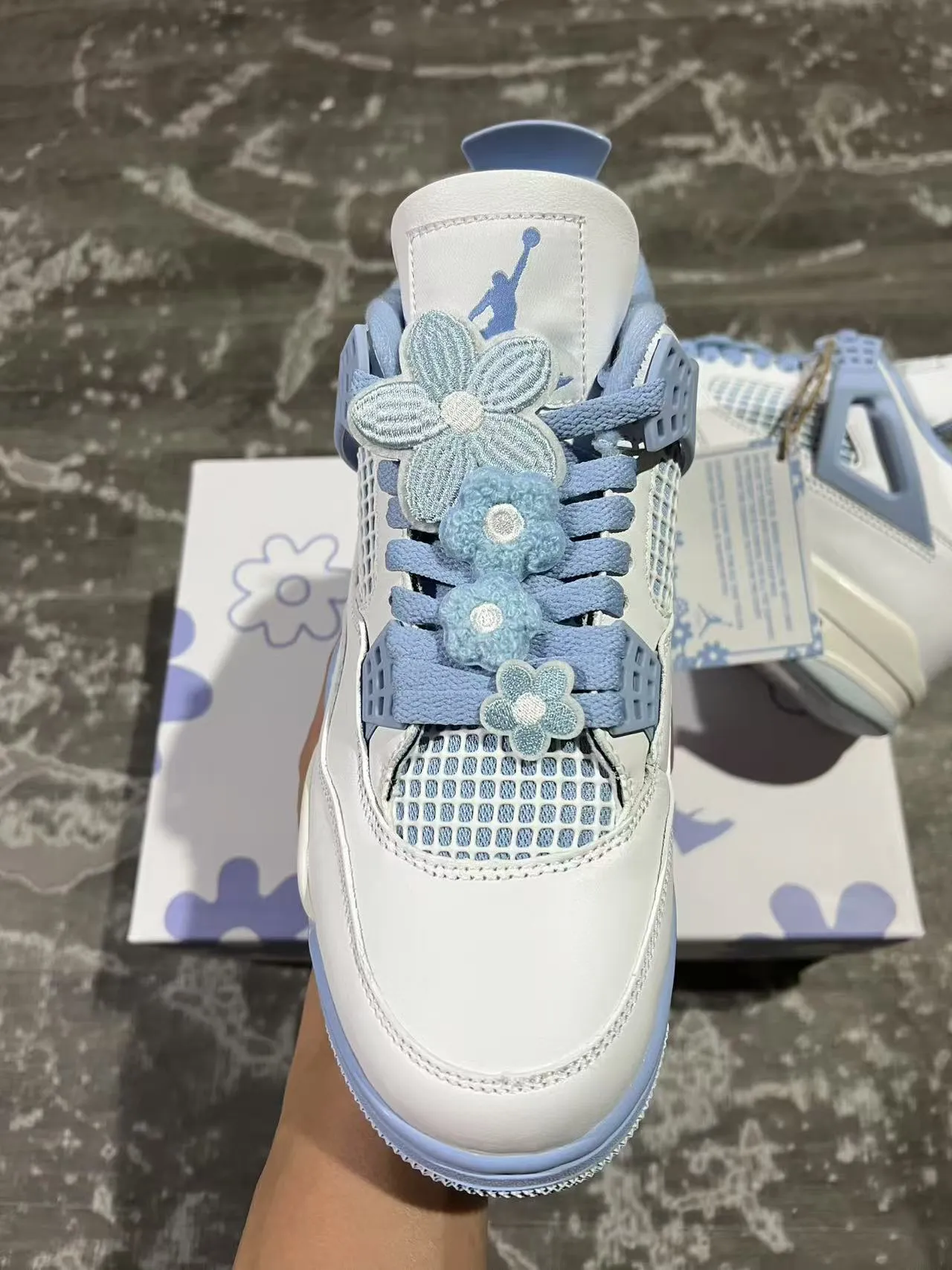 Air Jordan 4 White Light Blue Basketball Shoes 3