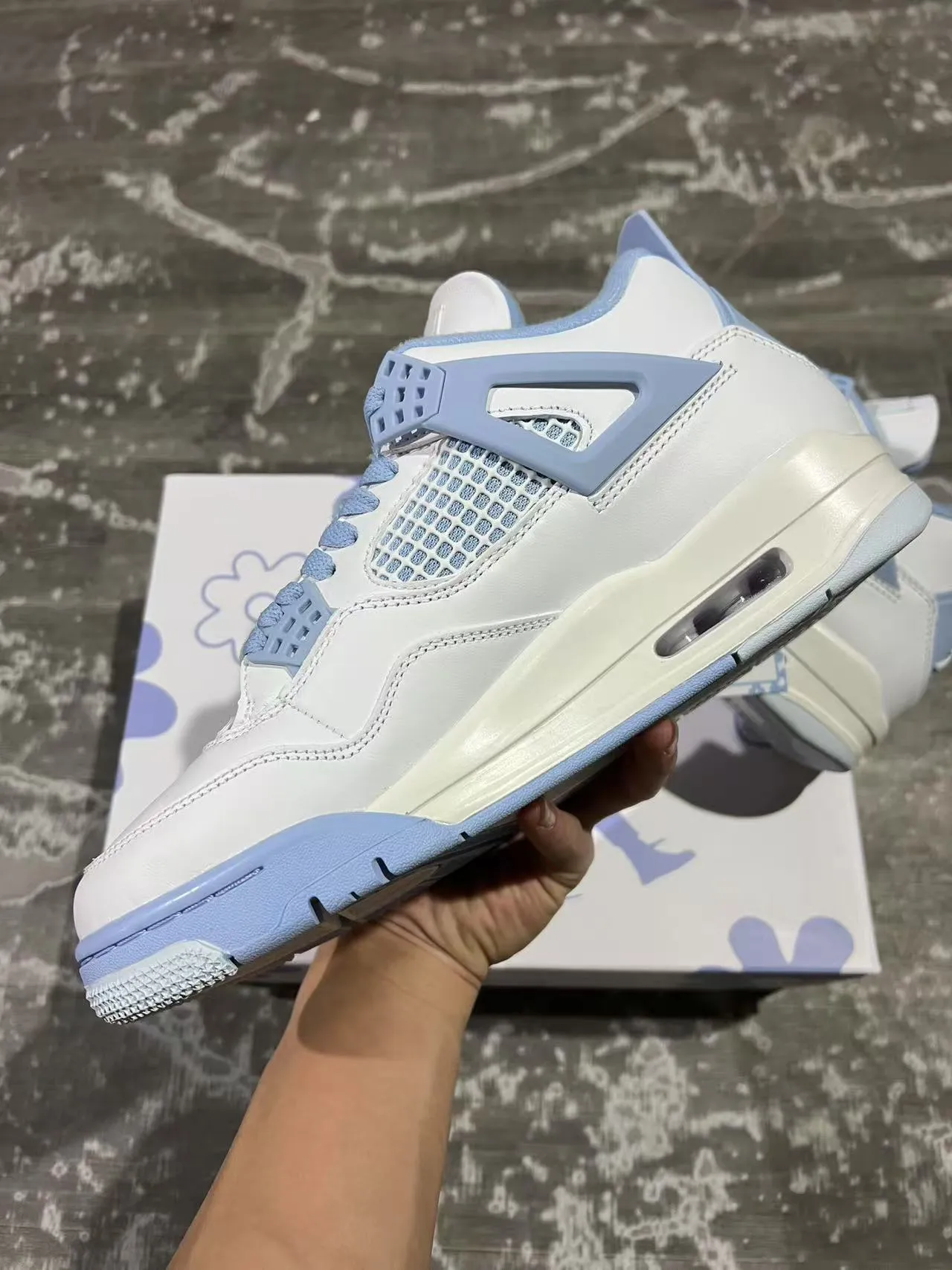 Air Jordan 4 White Light Blue Basketball Shoes 5