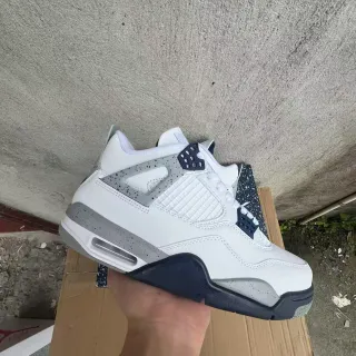 Air Jordan 4 White Navy Speckled Gray Basketball Shoes