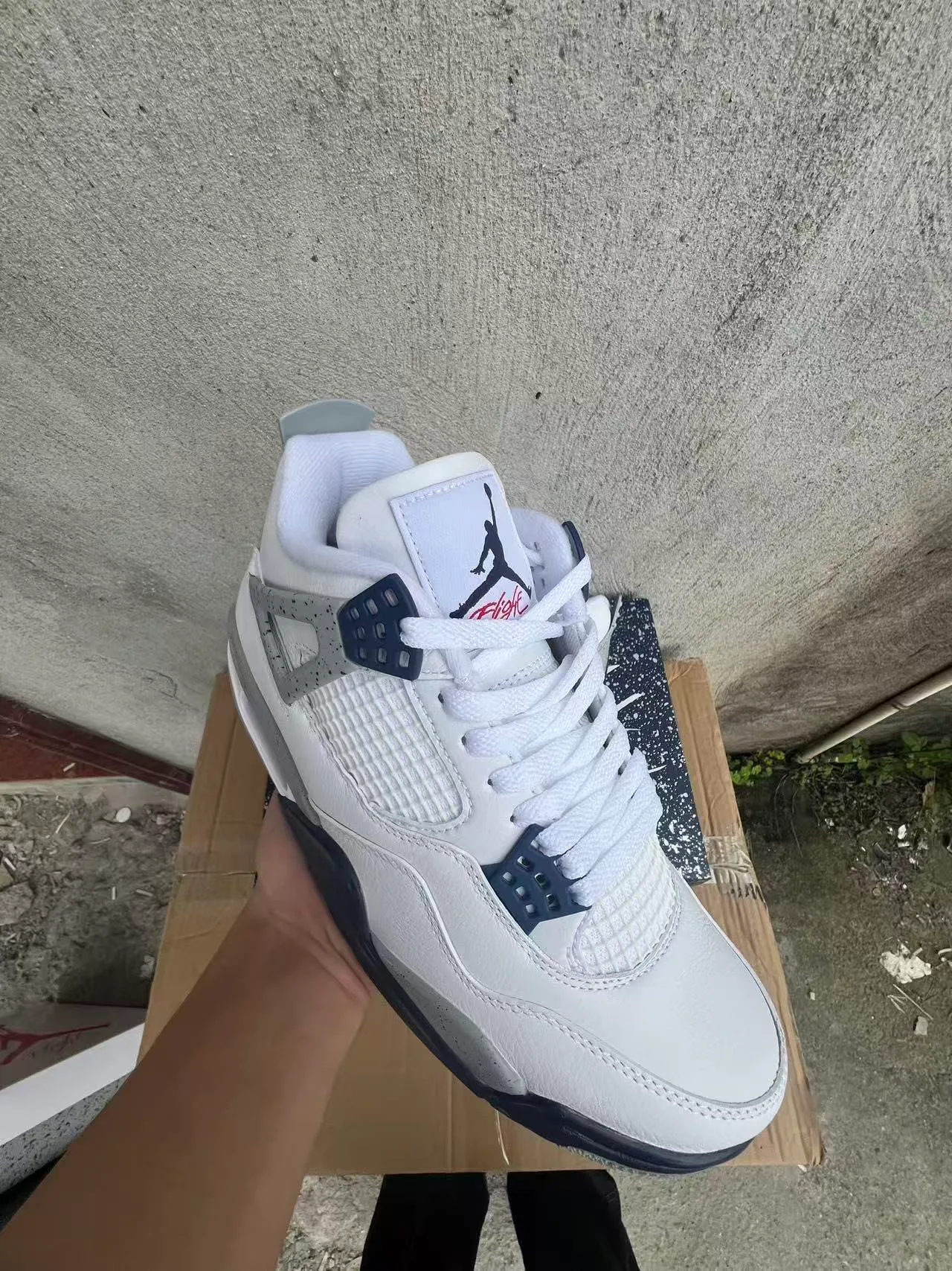 Air Jordan 4 White Navy Speckled Gray Basketball Shoes 2