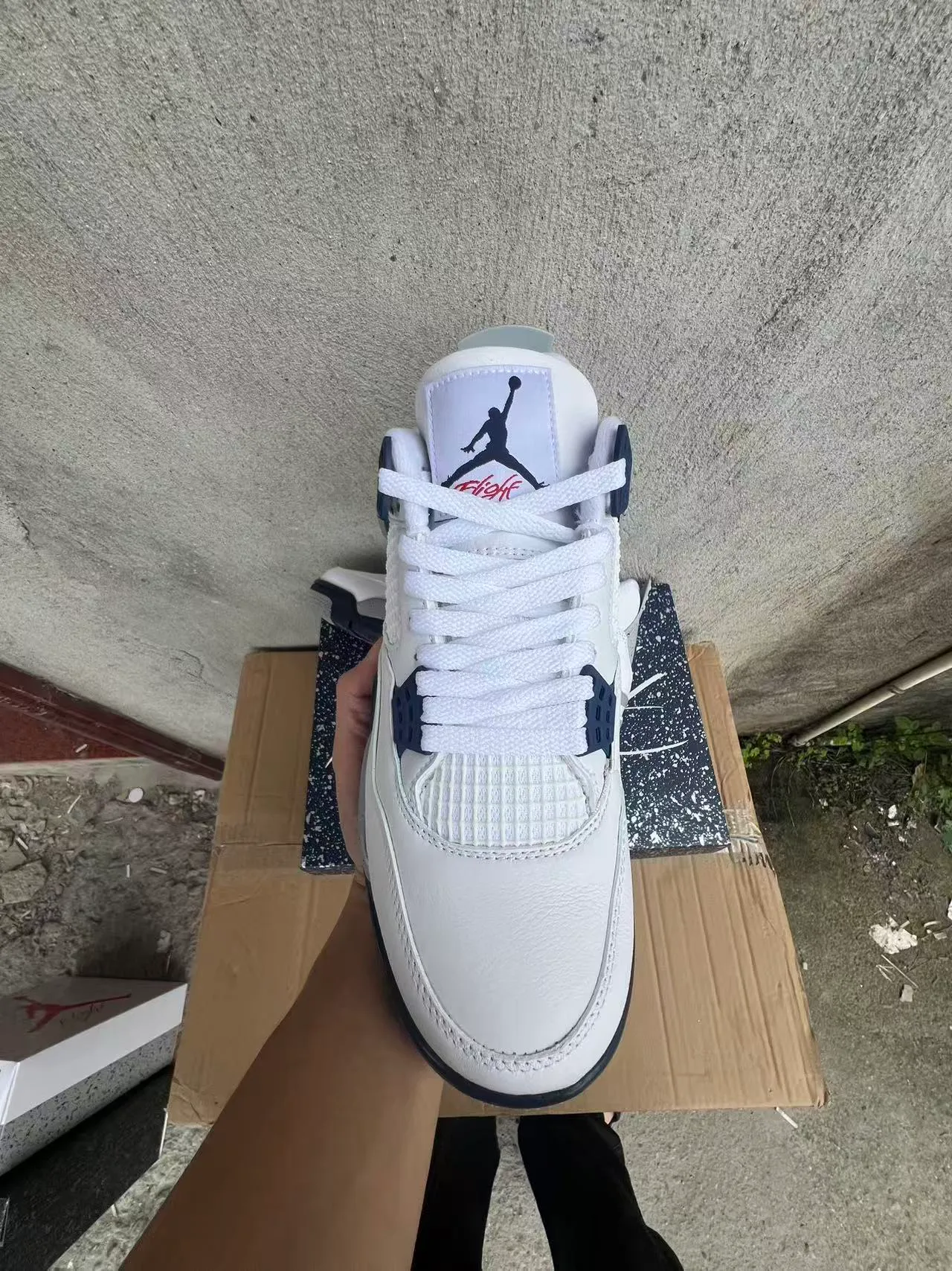 Air Jordan 4 White Navy Speckled Gray Basketball Shoes 3