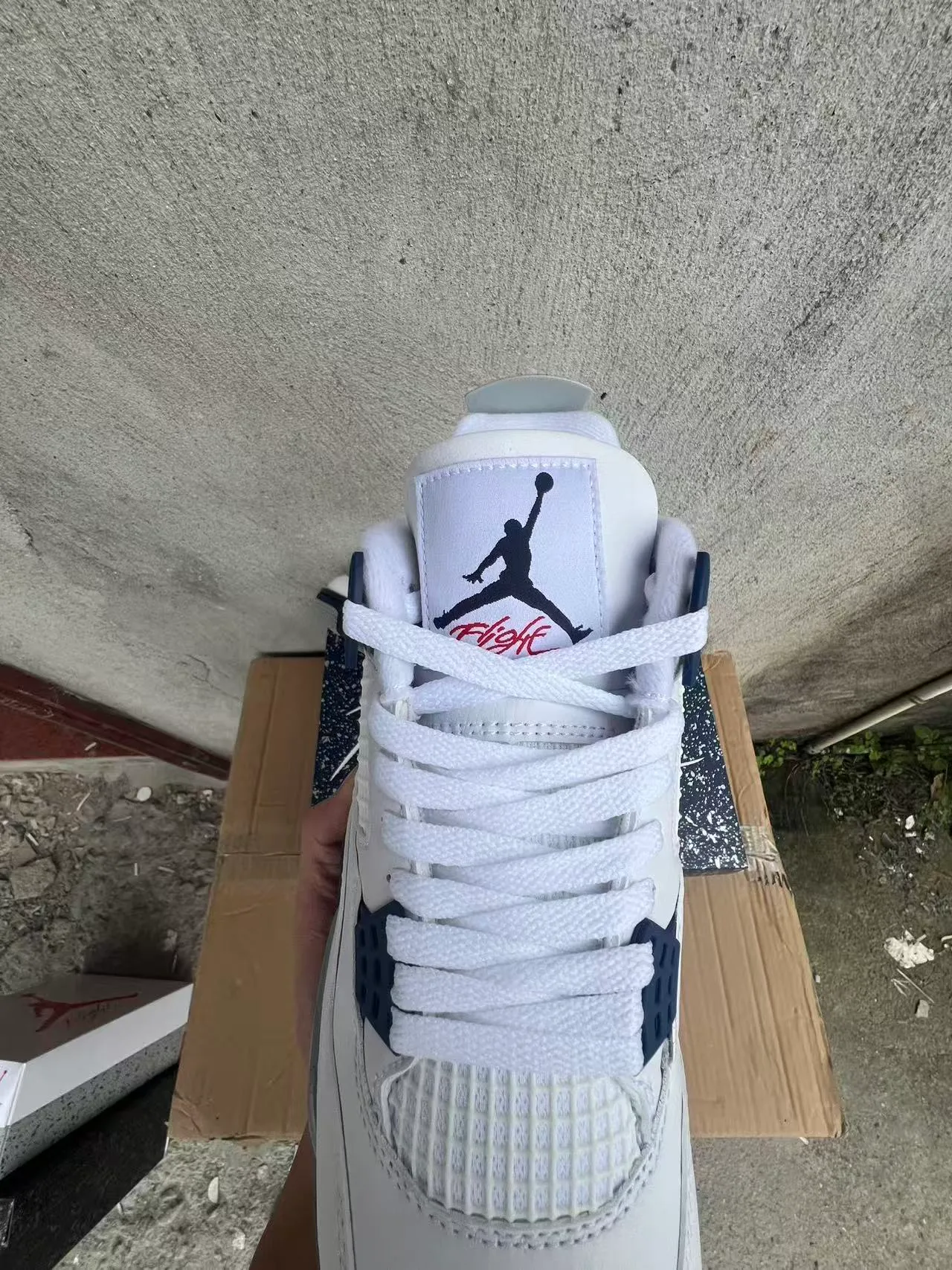 Air Jordan 4 White Navy Speckled Gray Basketball Shoes 4