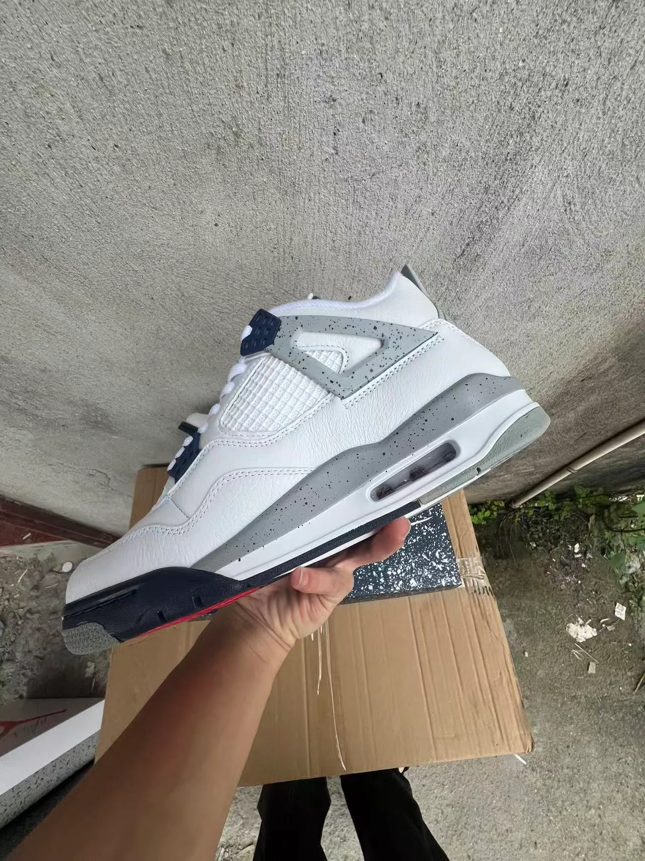 Air Jordan 4 White Navy Speckled Gray Basketball Shoes 5