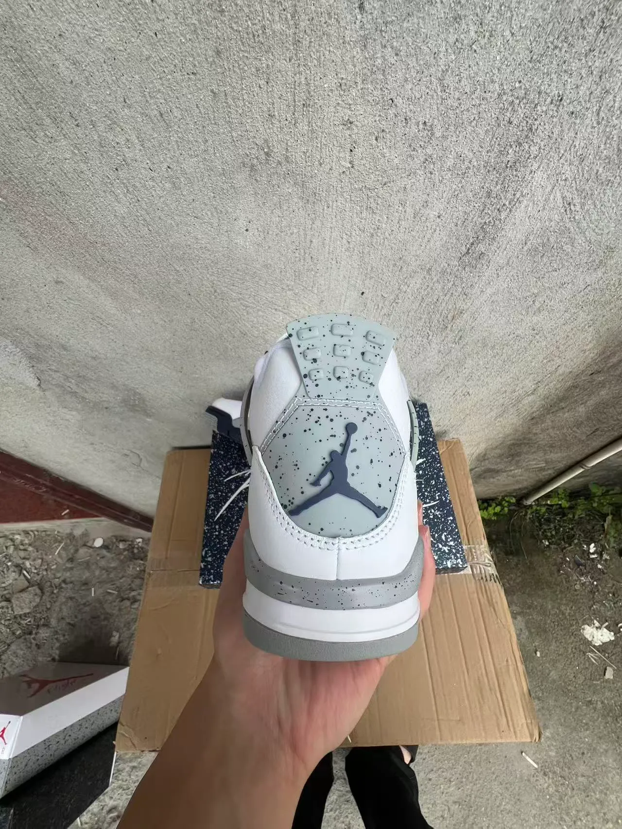Air Jordan 4 White Navy Speckled Gray Basketball Shoes 8